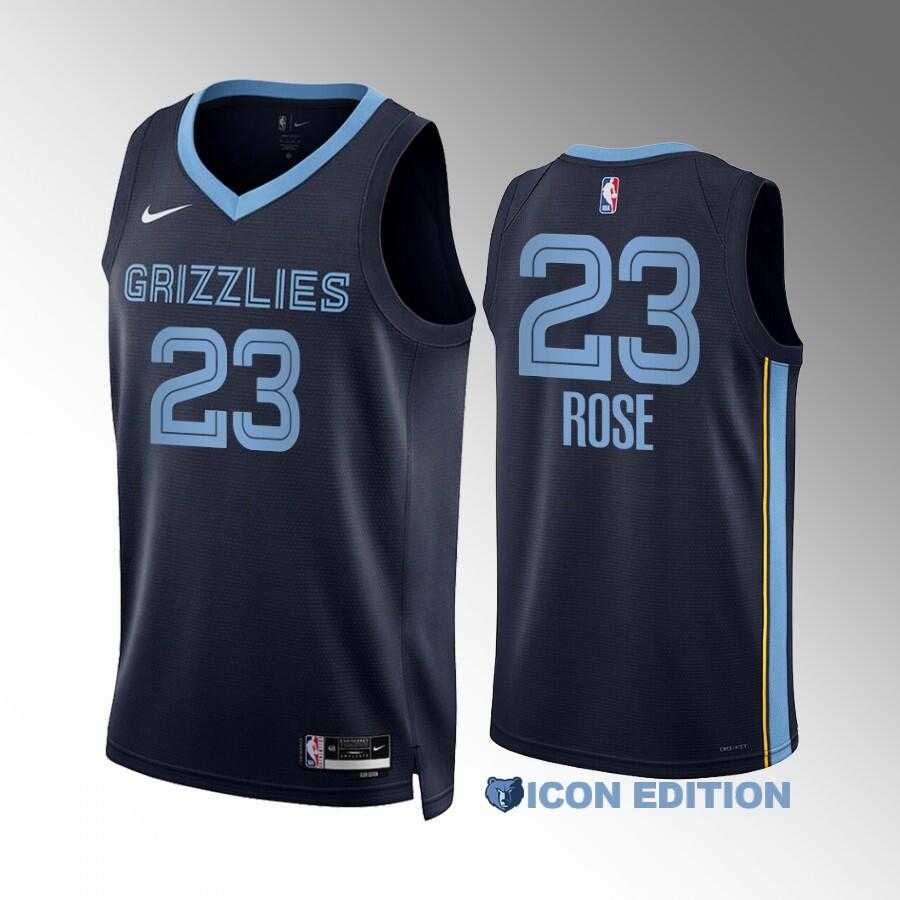 Mens Memphis Grizzlies #23 Derrick Rose Navy Icon Edition Stitched Basketball Jersey Dzhi->memphis grizzlies->NBA Jersey